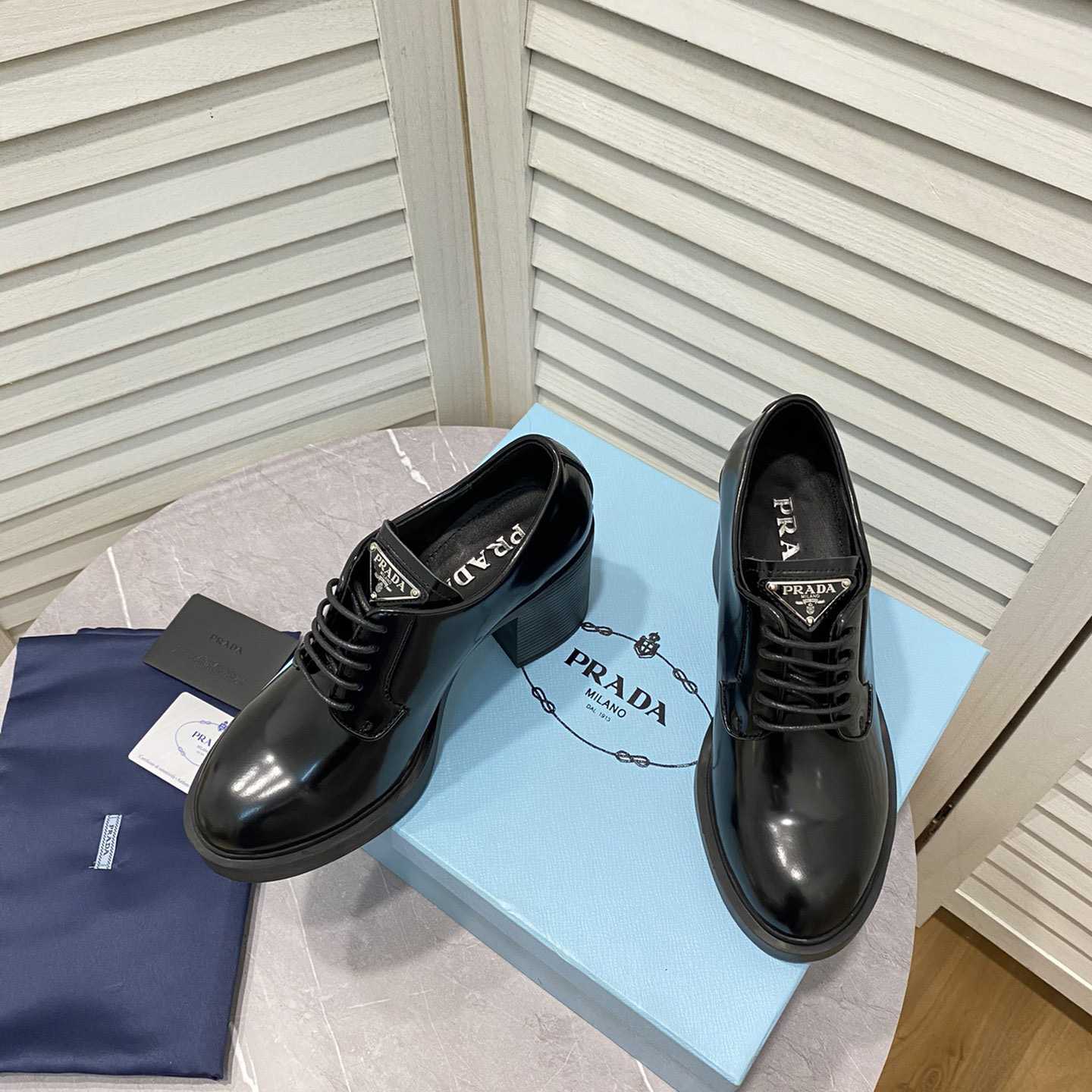 Prada Heeled Brushed Leather Lace-Ups - DopestKickz