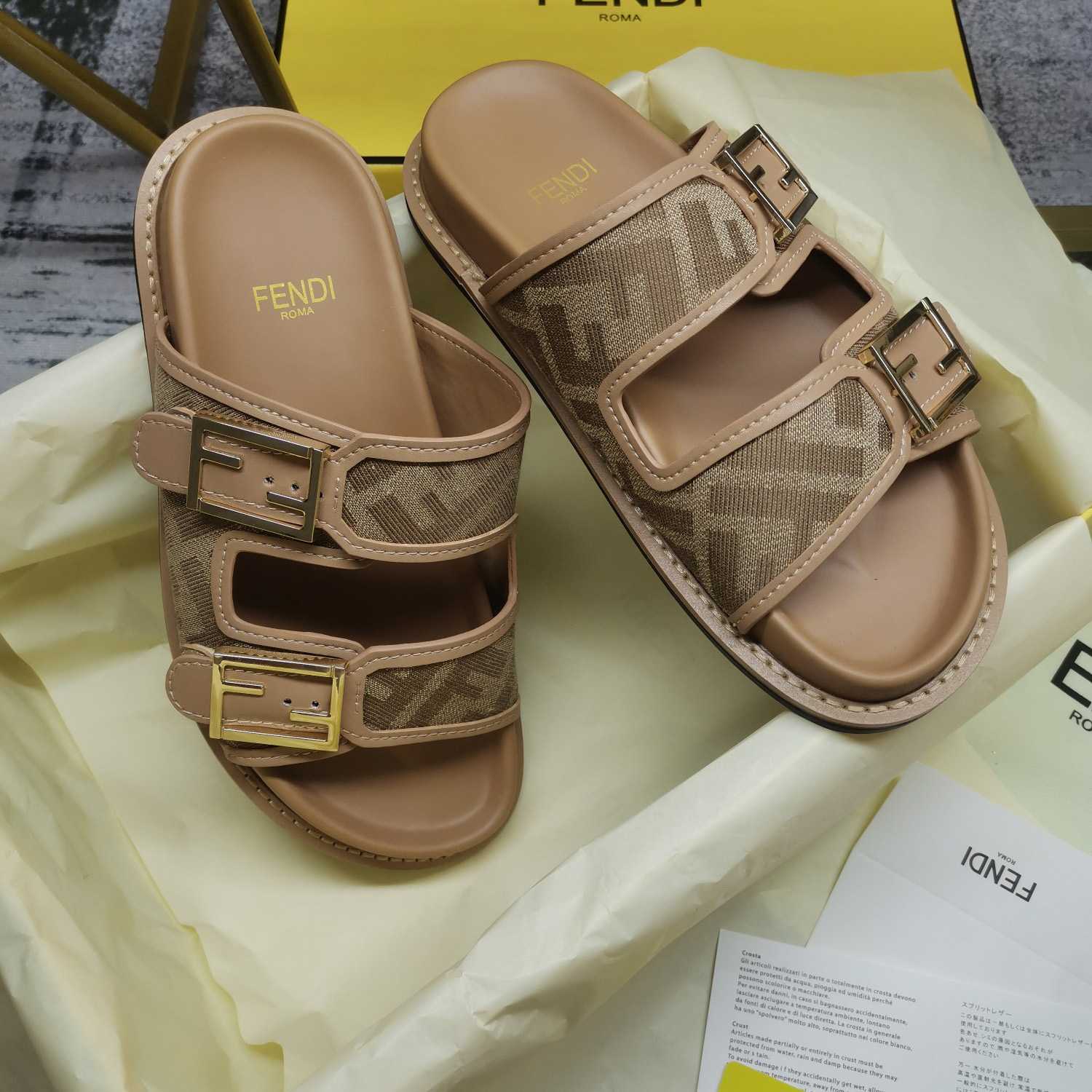 Fendi Feel Dove Gray FF Chenille Slides - DopestKickz