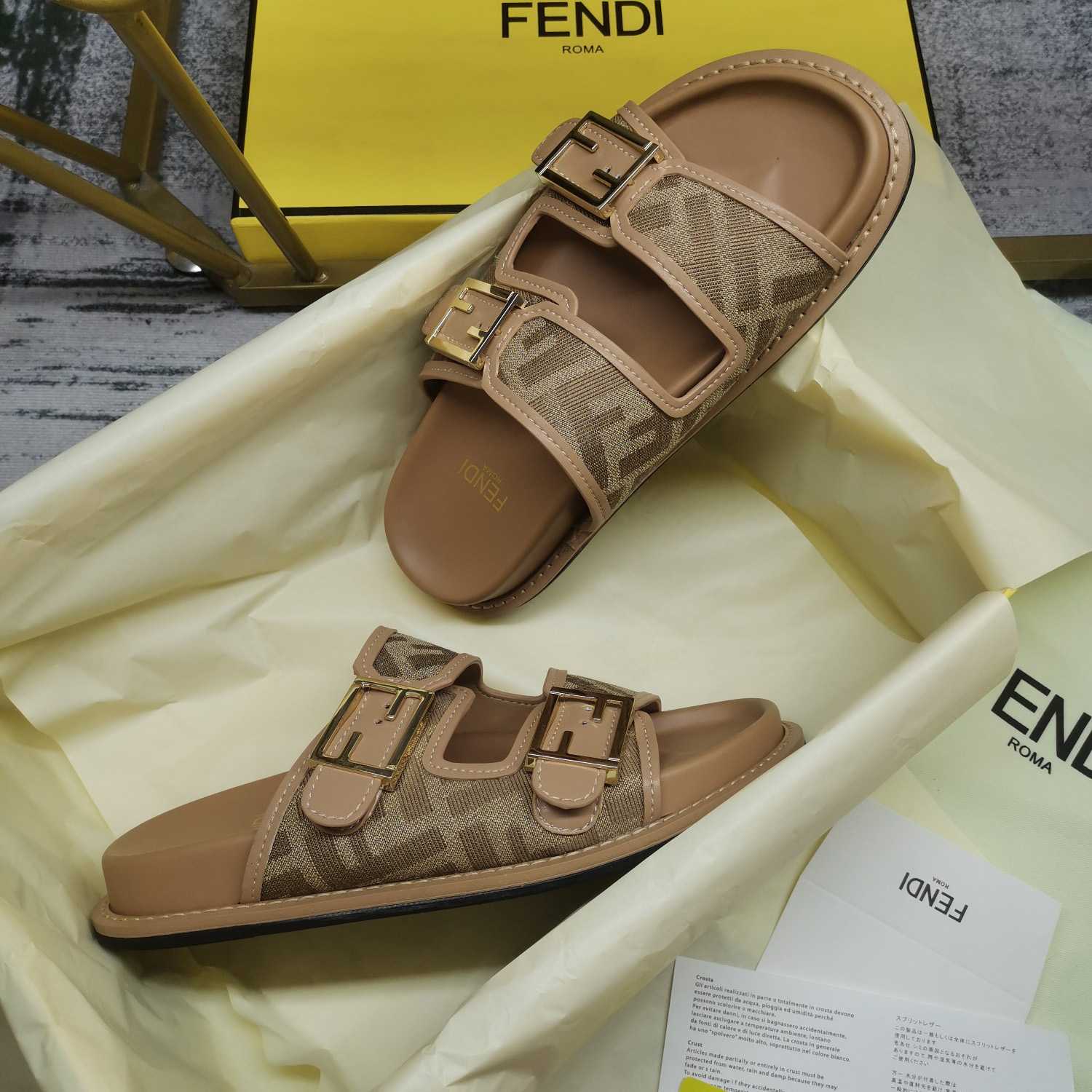 Fendi Feel Dove Gray FF Chenille Slides - DopestKickz