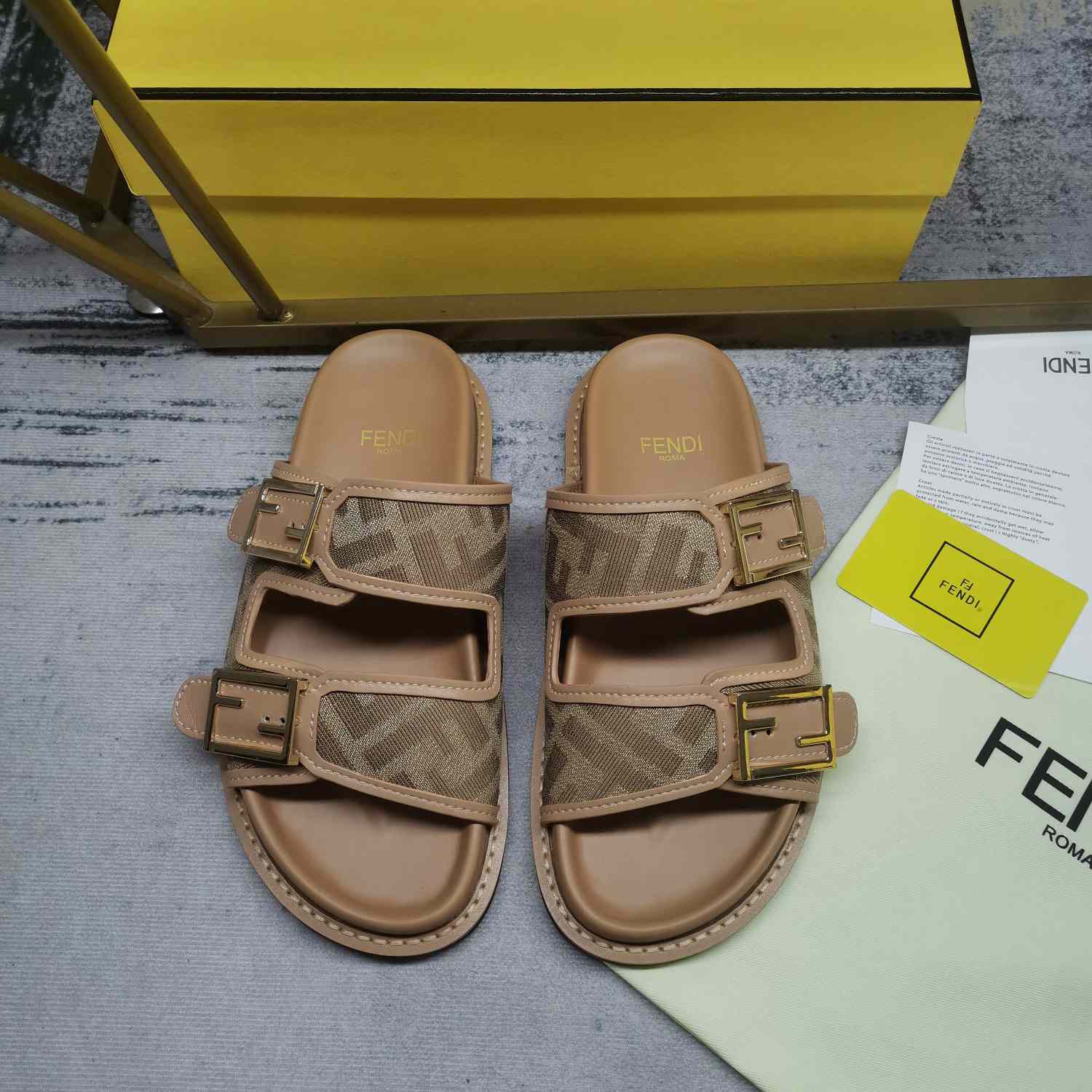Fendi Feel Dove Gray FF Chenille Slides - DopestKickz