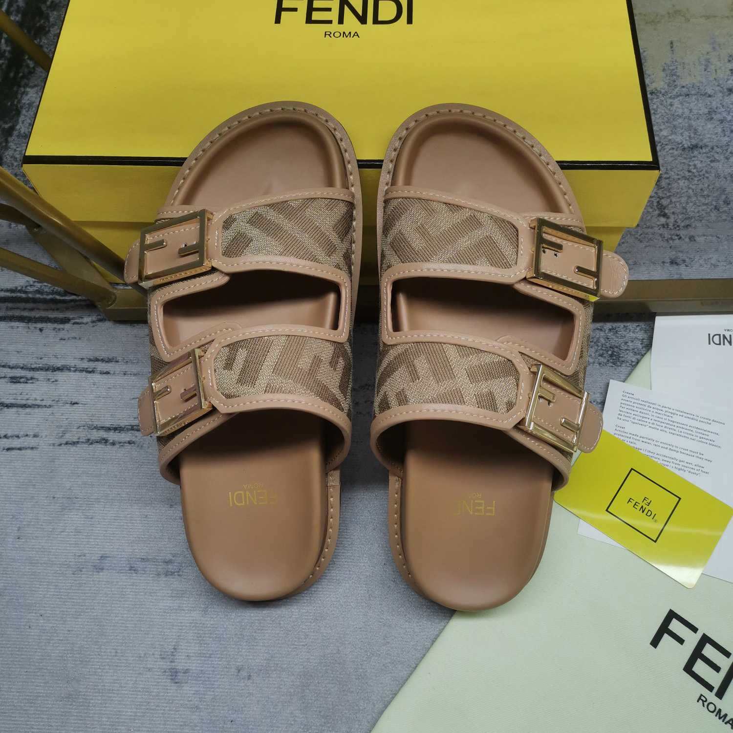 Fendi Feel Dove Gray FF Chenille Slides - DopestKickz