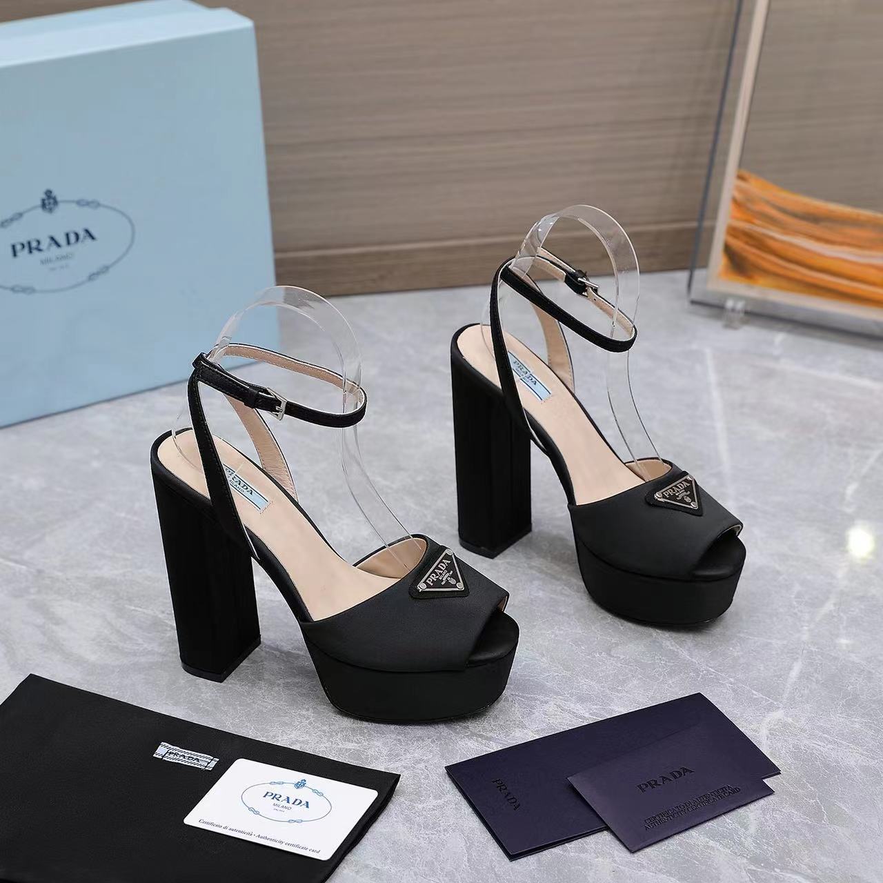 Prada High-Heeled Satin Sandals - DopestKickz