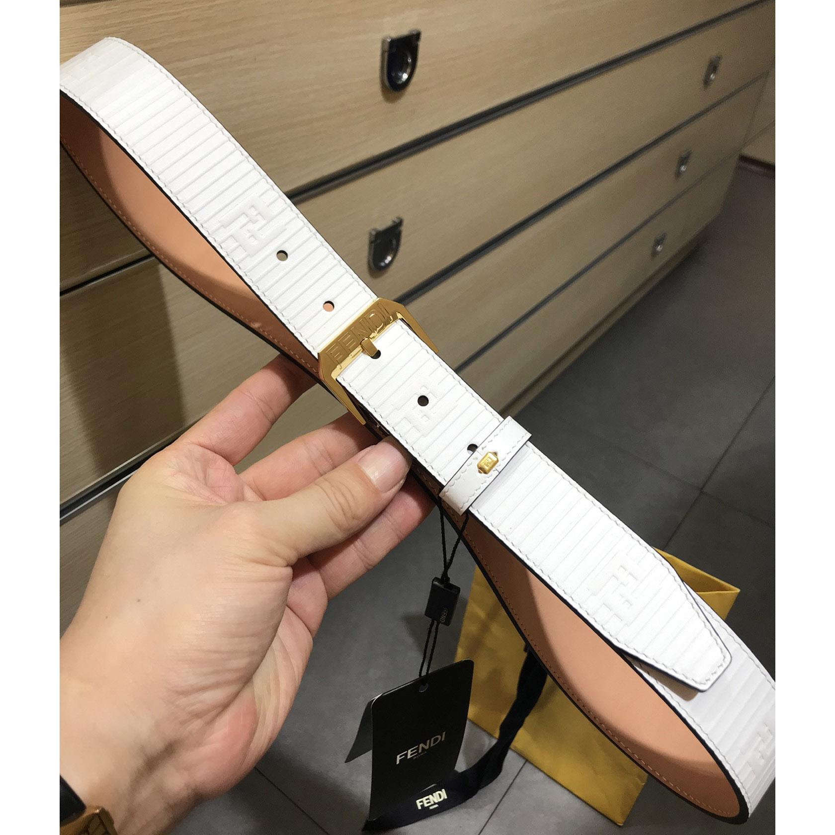Fendi White Leather Belt - DopestKickz