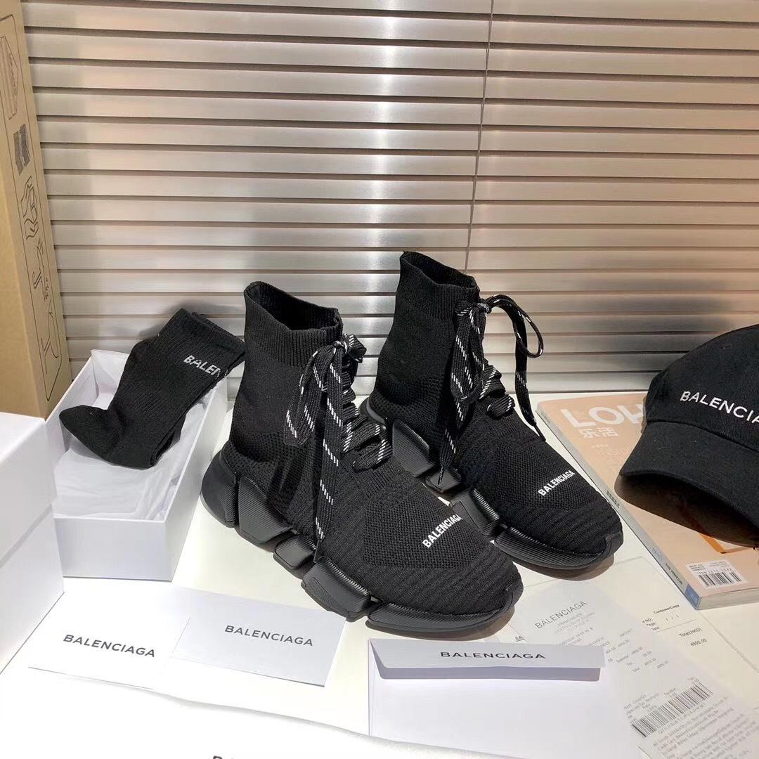 Balenciaga Speed 2.0 Lace-Up Sneaker In Black Recycled Knit - DopestKickz