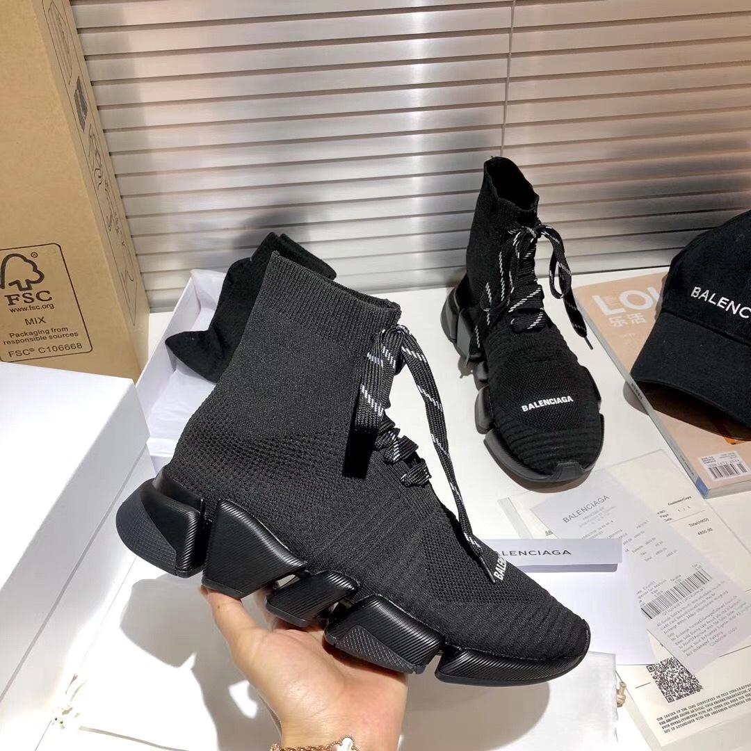Balenciaga Speed 2.0 Lace-Up Sneaker In Black Recycled Knit - DopestKickz
