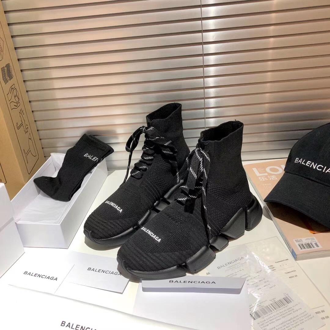 Balenciaga Speed 2.0 Lace-Up Sneaker In Black Recycled Knit - DopestKickz