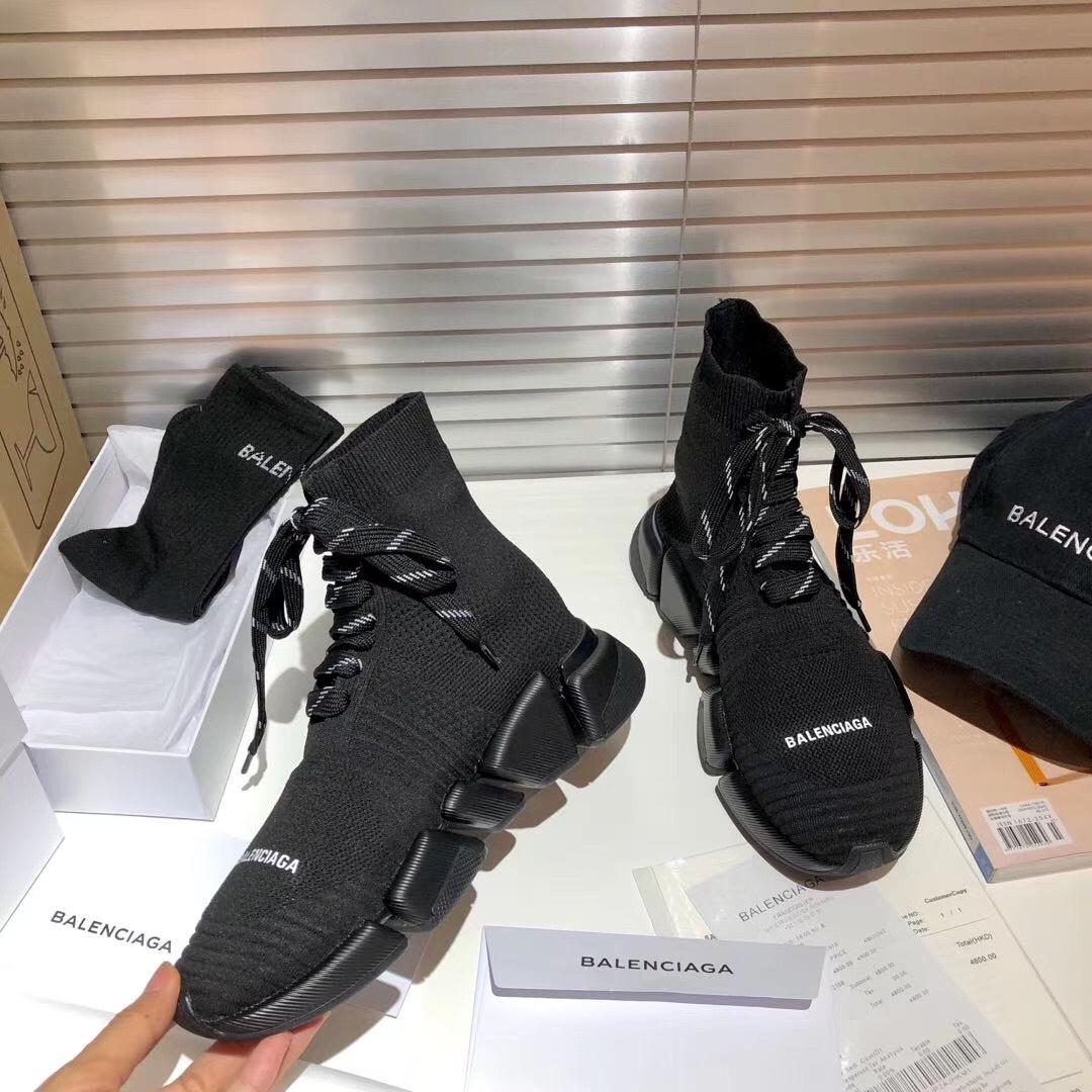 Balenciaga Speed 2.0 Lace-Up Sneaker In Black Recycled Knit - DopestKickz