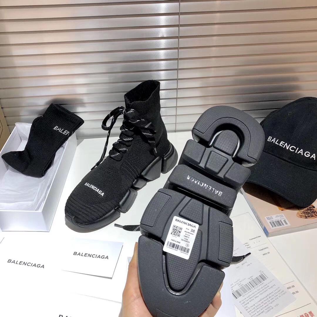 Balenciaga Speed 2.0 Lace-Up Sneaker In Black Recycled Knit - DopestKickz