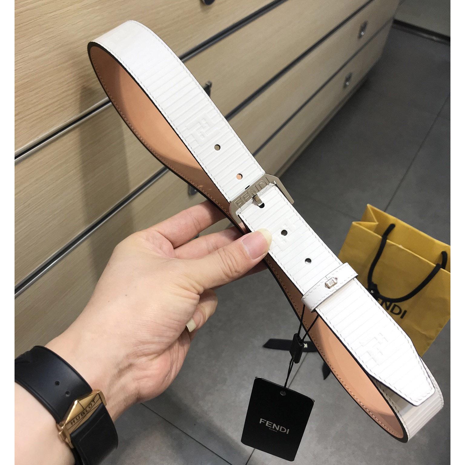 Fendi White Leather Belt - DopestKickz
