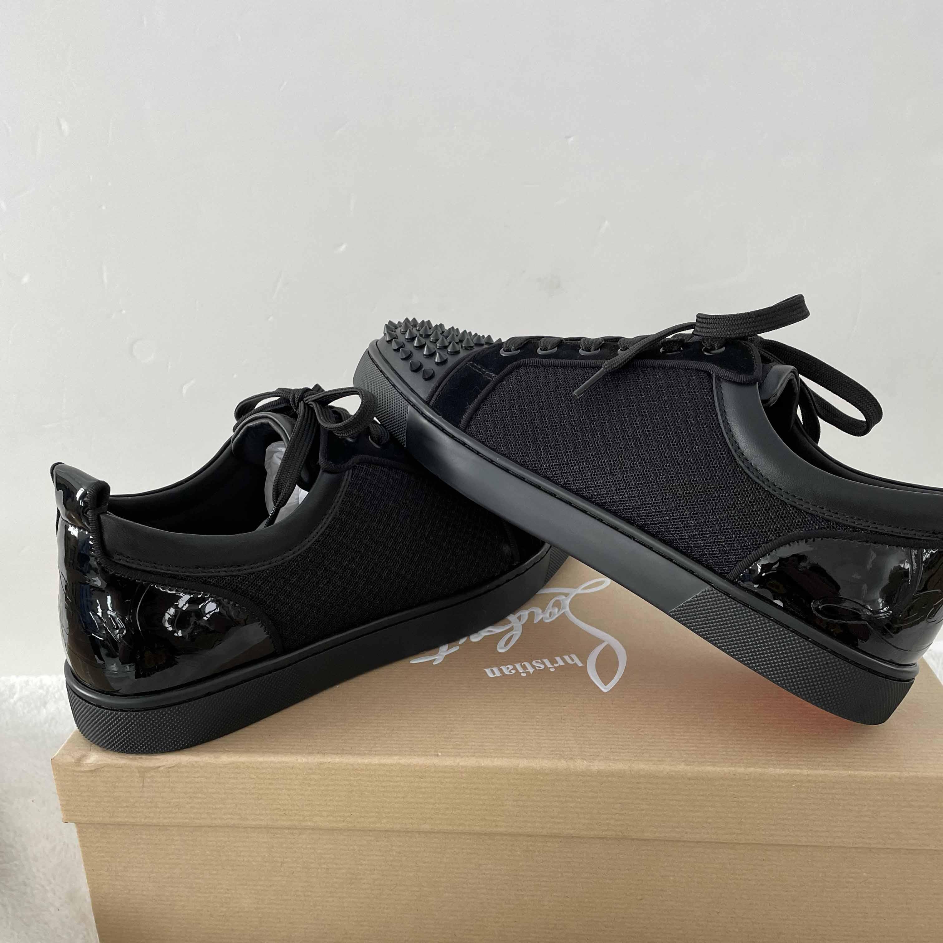 Christian Louboutin Fun Louis Junior Spike-Embellished Leather And Mesh Low-Top Trainers - DopestKickz