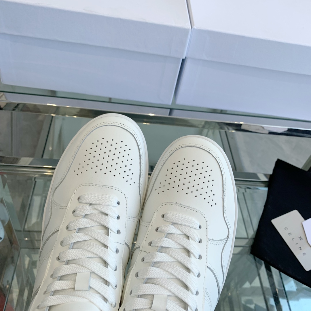 Celine Block Sneakers With Wedge OUtsole In Calfskin Optic White   - DopestKickz