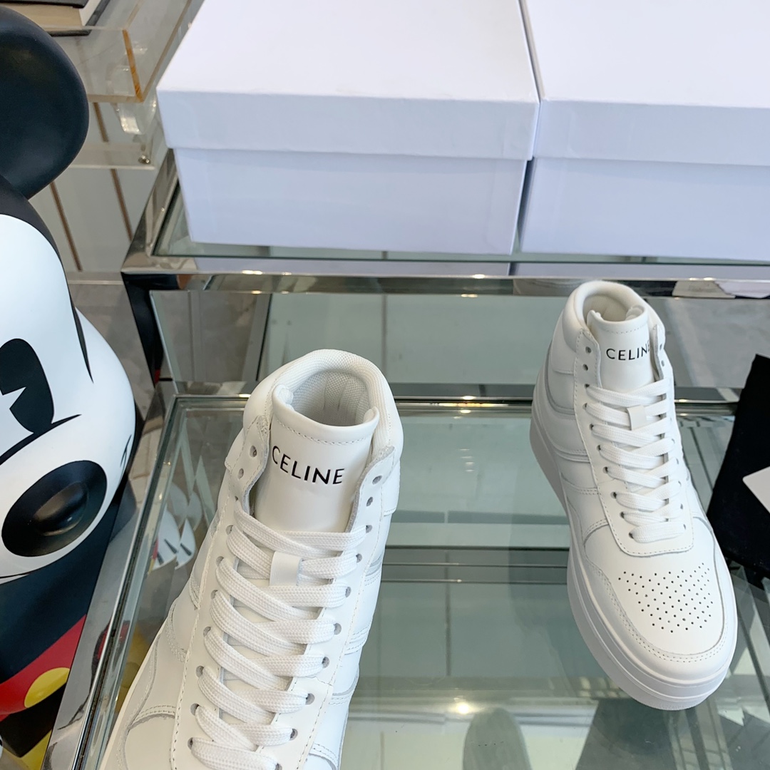 Celine Block Sneakers With Wedge OUtsole In Calfskin Optic White   - DopestKickz