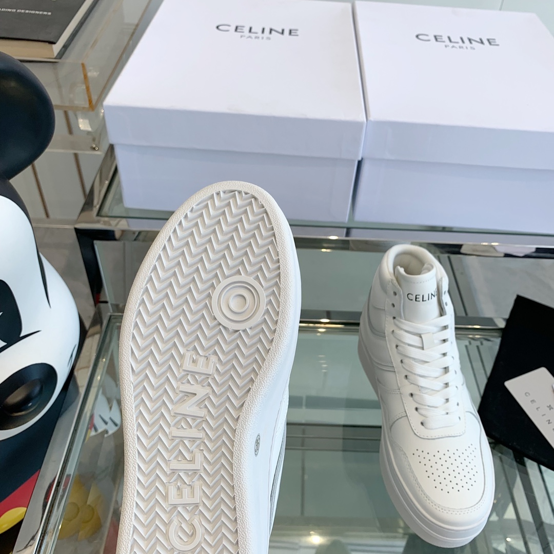 Celine Block Sneakers With Wedge OUtsole In Calfskin Optic White   - DopestKickz