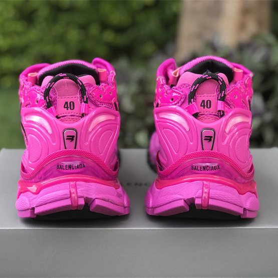 Balenciaga Runner Sneaker In Dark Pink And Black Mesh And Nylon - DopestKickz