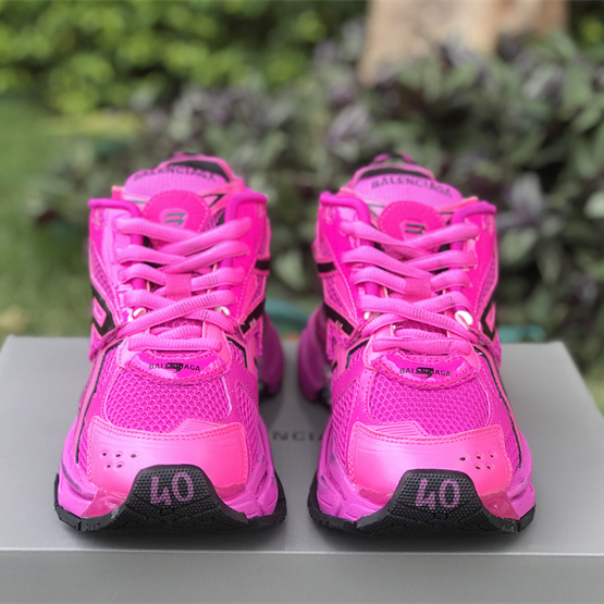 Balenciaga Runner Sneaker In Dark Pink And Black Mesh And Nylon - DopestKickz