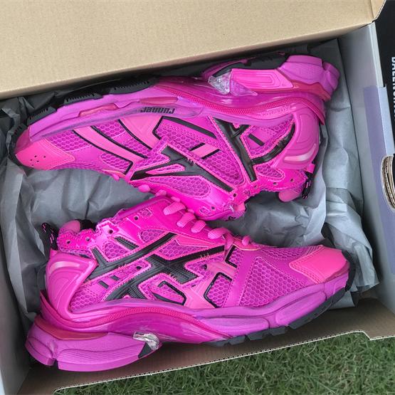 Balenciaga Runner Sneaker In Dark Pink And Black Mesh And Nylon - DopestKickz