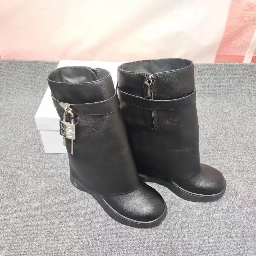 Givenchy Shark Lock Biker Ankle Boots In Grained Leather - DopestKickz