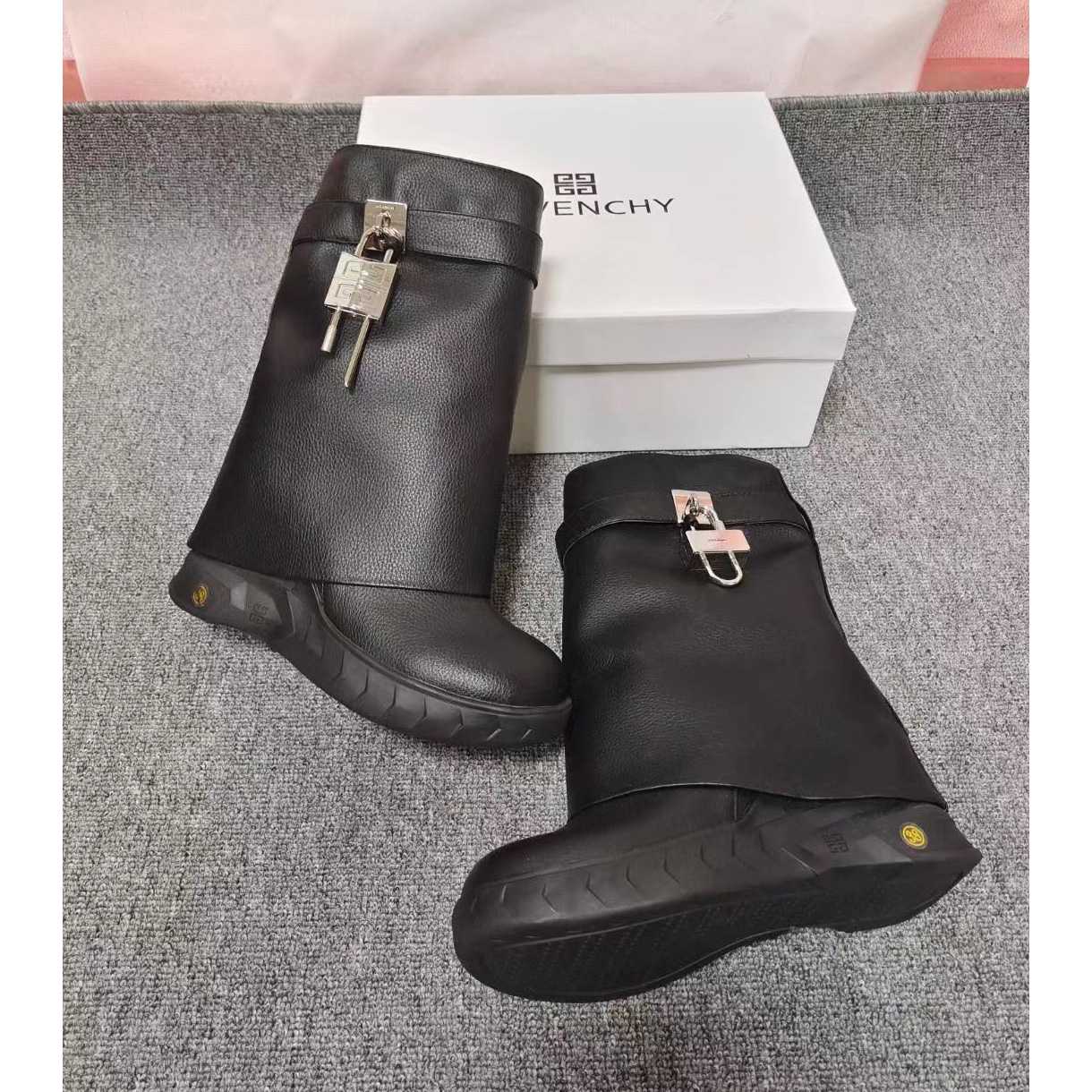 Givenchy Shark Lock Biker Ankle Boots In Grained Leather - DopestKickz
