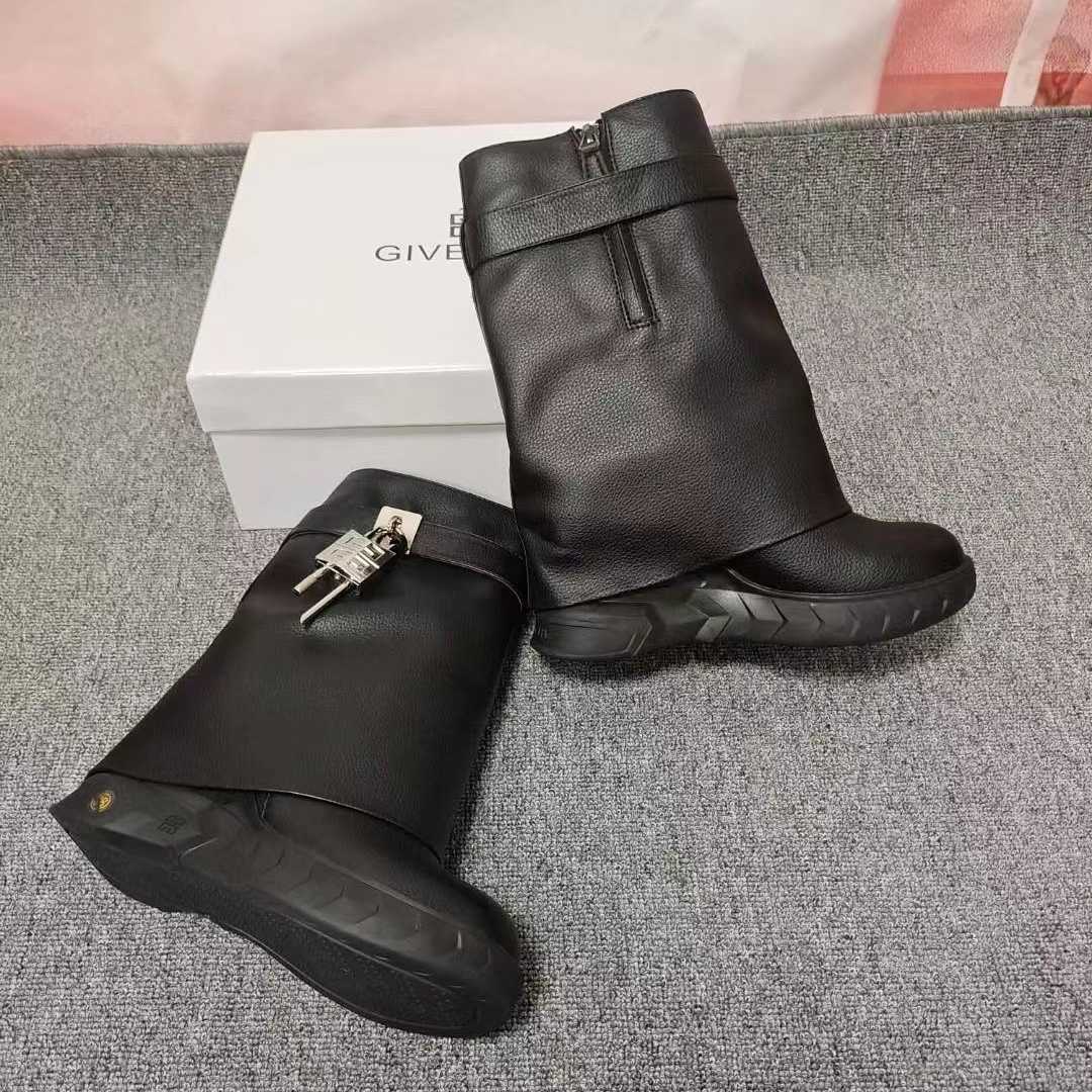 Givenchy Shark Lock Biker Ankle Boots In Grained Leather - DopestKickz