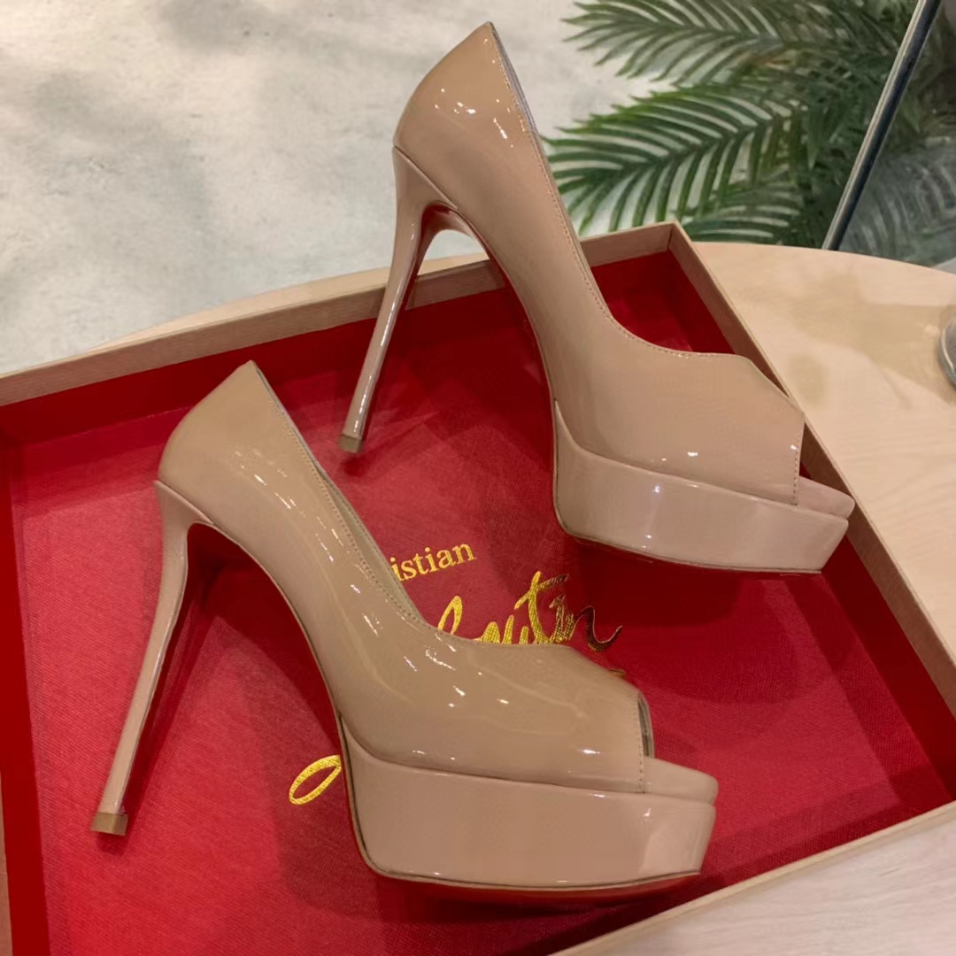 Christian Louboutin Lady Peep Patent Leather Heels - DopestKickz