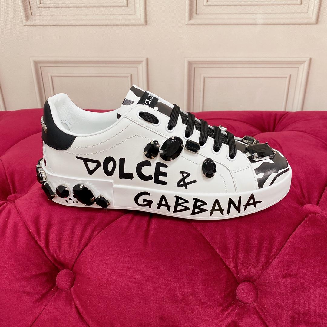 Dolce & Gabbana Calfskin Portofino Sneakers With Embroidery - DopestKickz