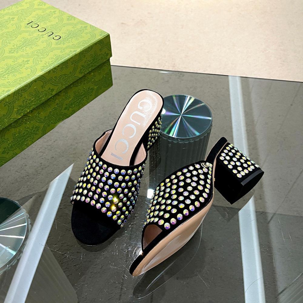 Gucci Women's Slide Sandal With Crystals - DopestKickz