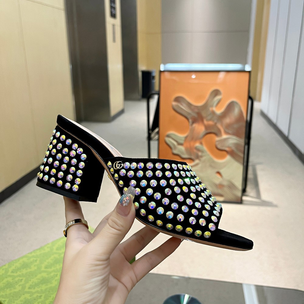 Gucci Women's Slide Sandal With Crystals - DopestKickz