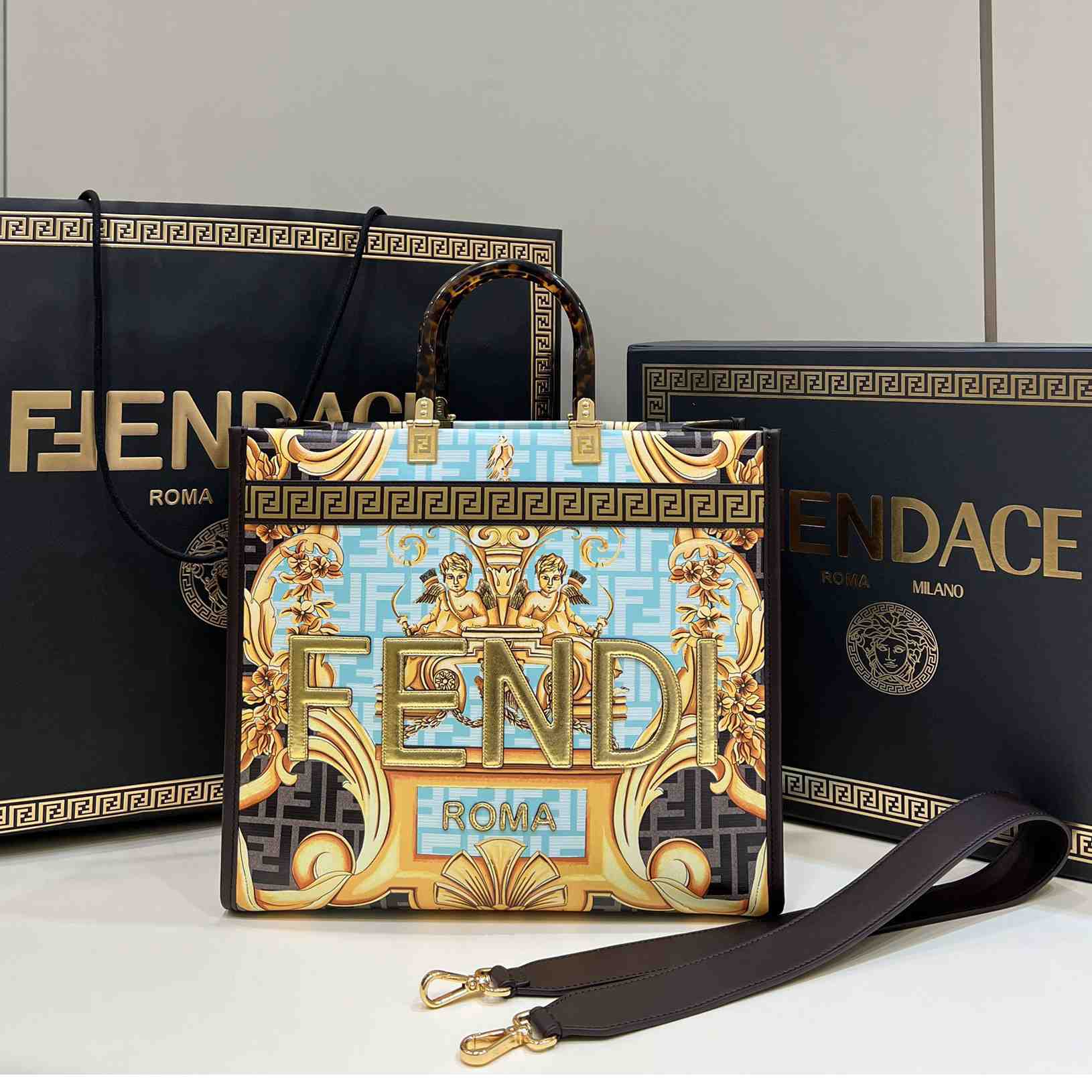 Versace x Fendi Sunshine Fendace Leather Shopper(36-13-32cm) - DopestKickz