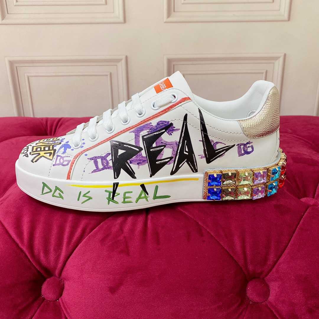 Dolce & Gabbana Calfskin Portofino Sneakers With Embroidery And Lettering - DopestKickz
