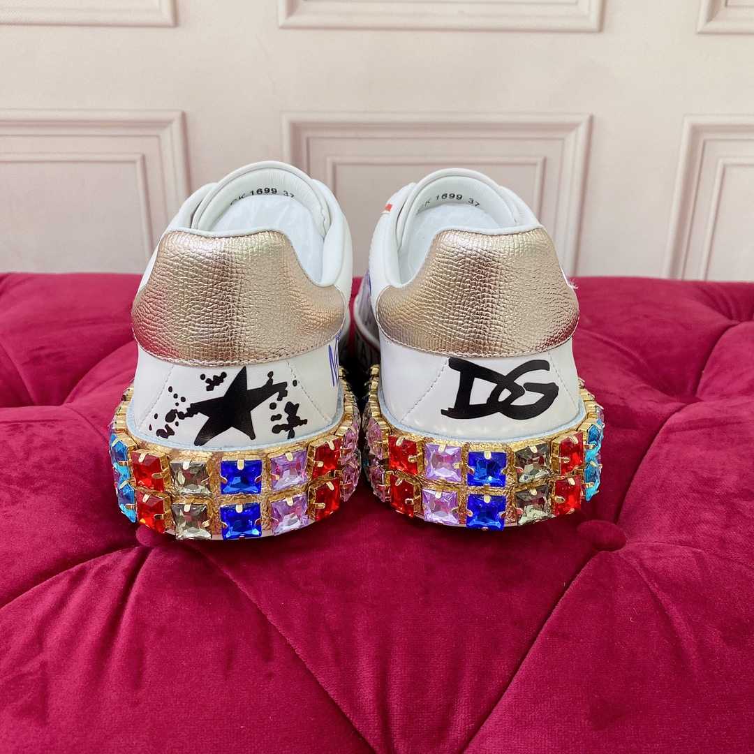 Dolce & Gabbana Calfskin Portofino Sneakers With Embroidery And Lettering - DopestKickz