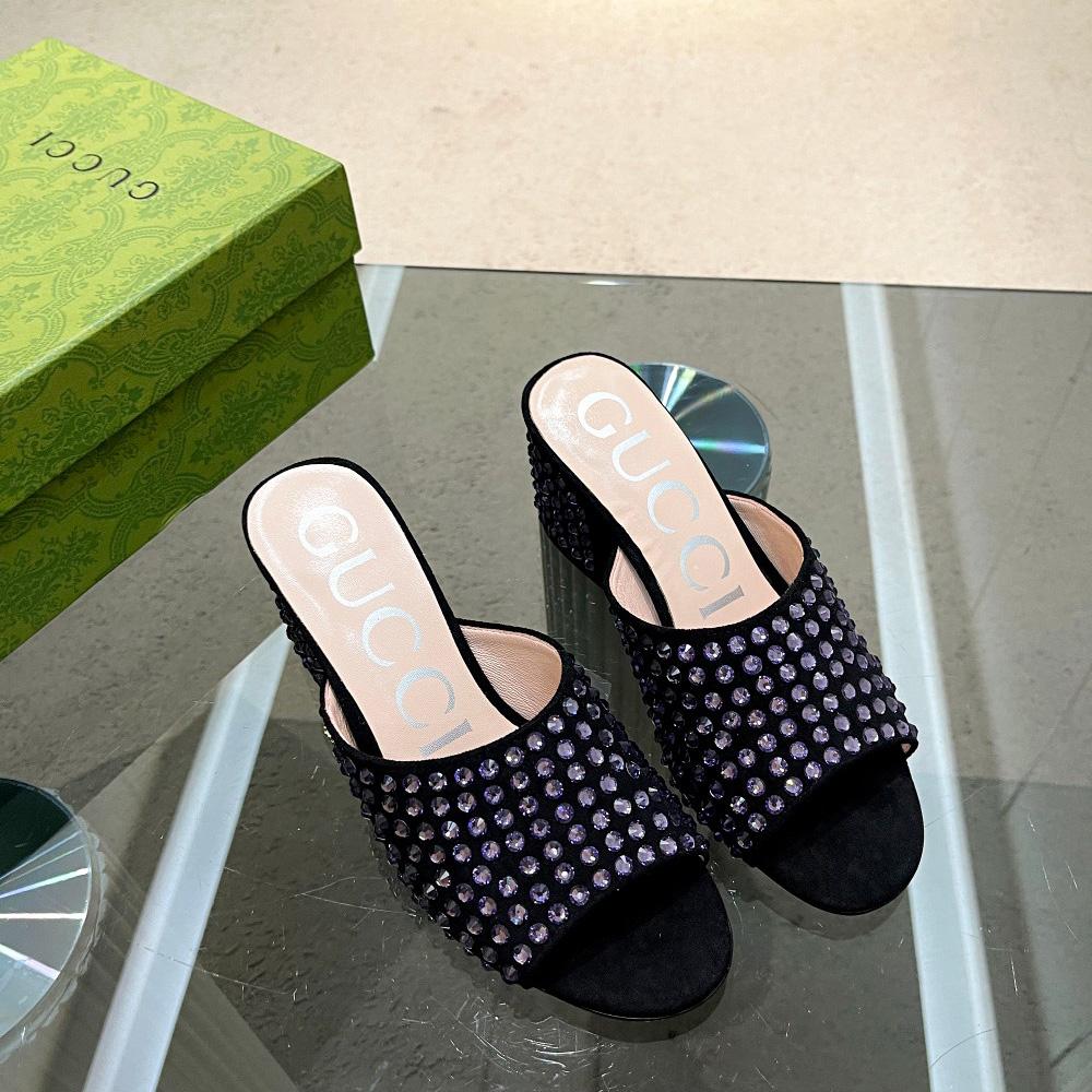 Gucci Women's Slide Sandal With Crystals - DopestKickz