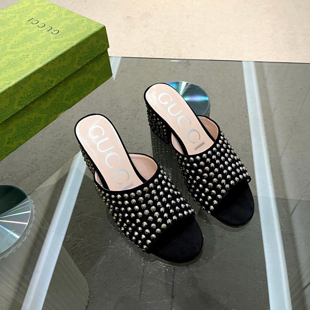 Gucci Women's Slide Sandal With Crystals - DopestKickz