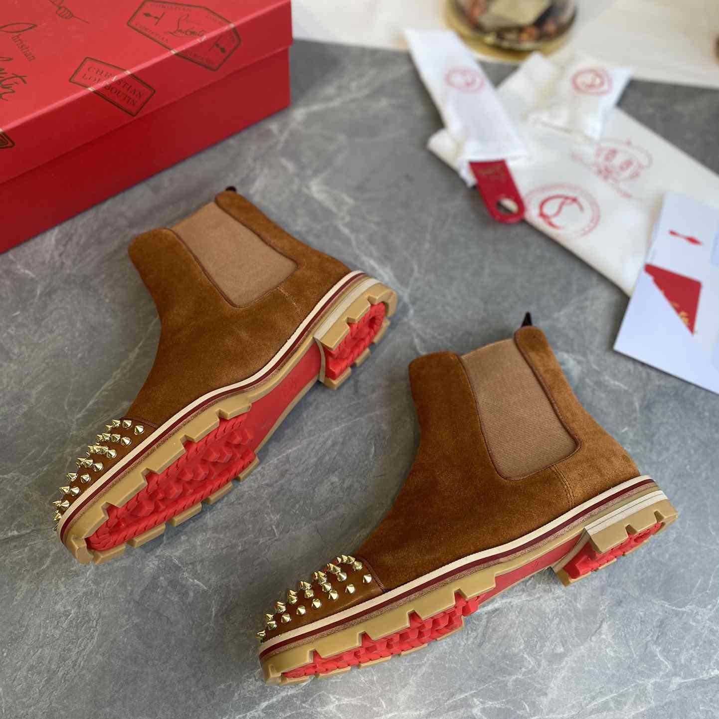 Christian Louboutin CLB Red Bottom Man Short Boots - DopestKickz