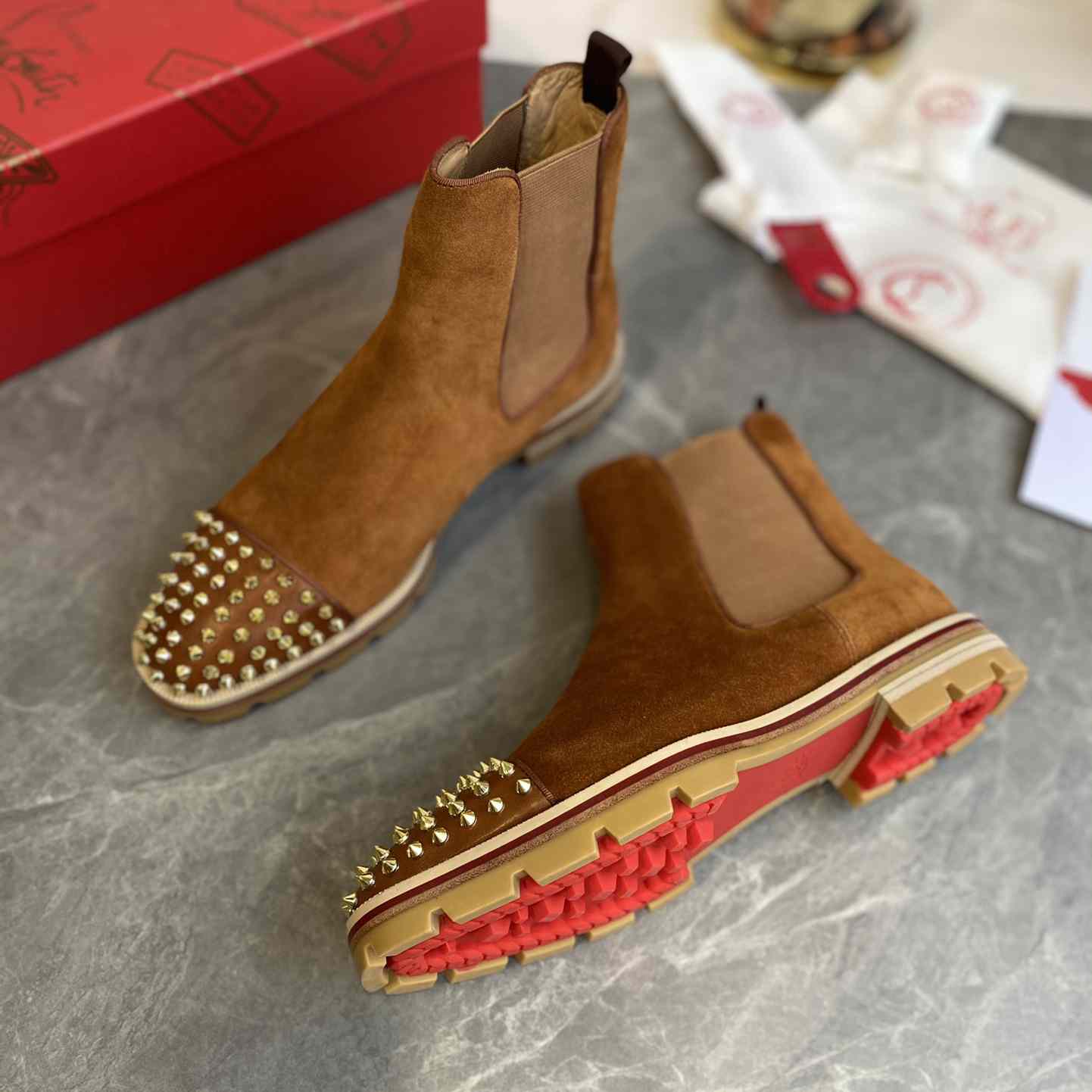 Christian Louboutin CLB Red Bottom Man Short Boots - DopestKickz