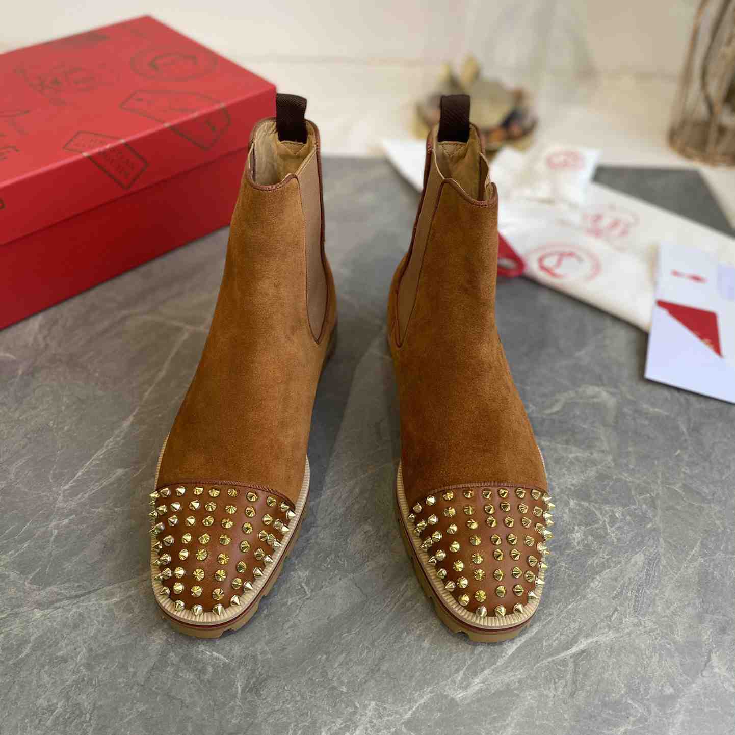 Christian Louboutin CLB Red Bottom Man Short Boots - DopestKickz