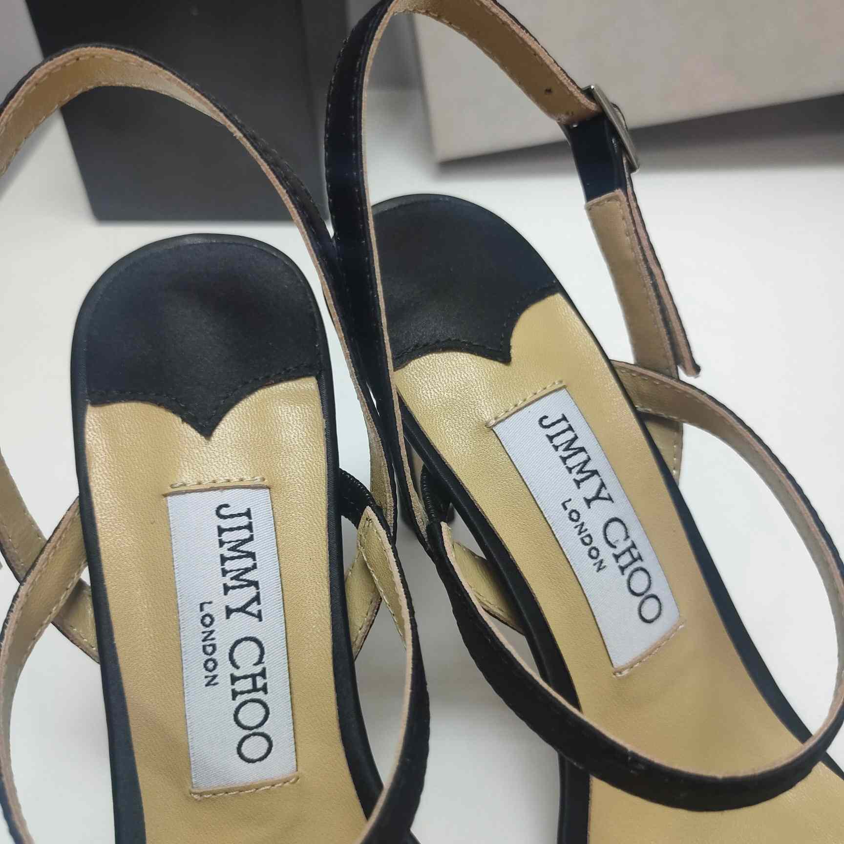 Jimmy Choo Meira 85 Black Suede Sandals With Crystal Embellishment - DopestKickz
