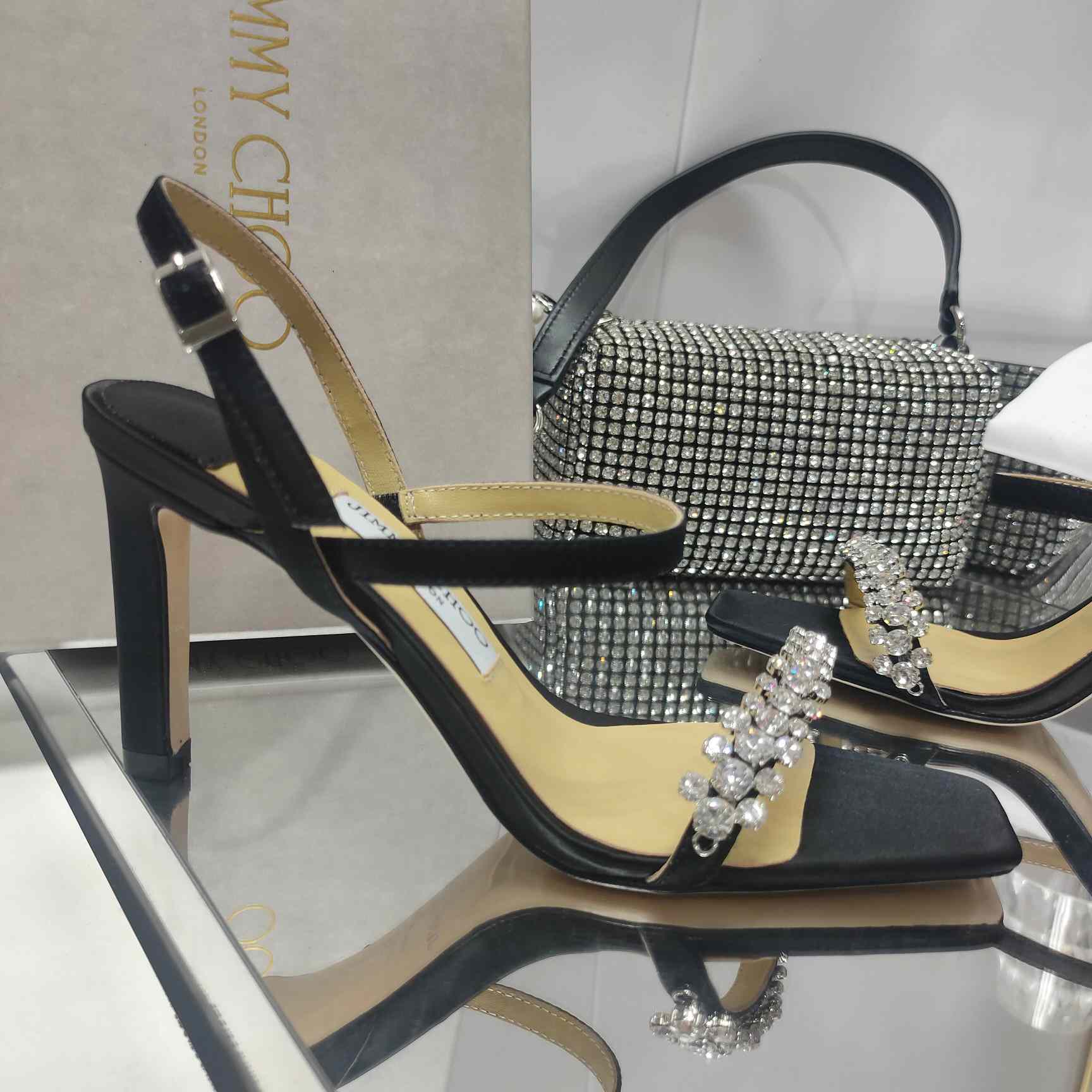 Jimmy Choo Meira 85 Black Suede Sandals With Crystal Embellishment - DopestKickz