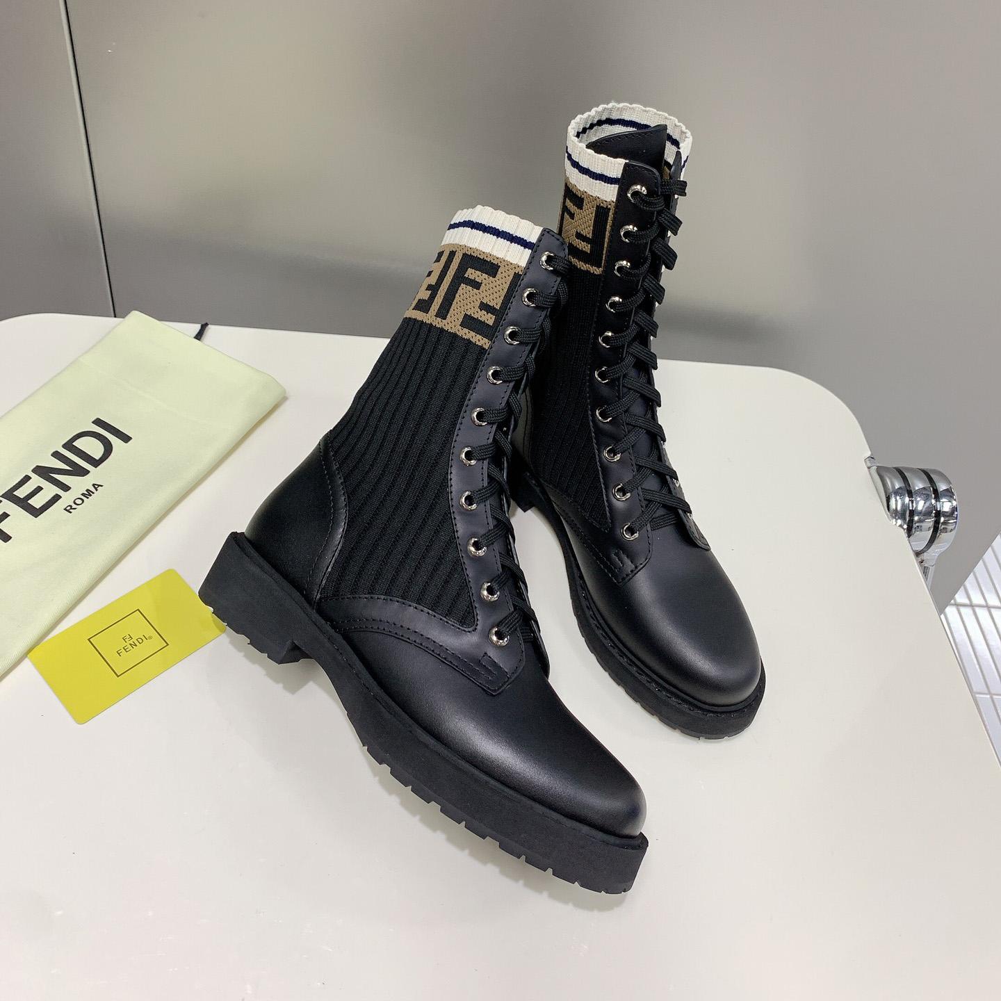 Fendi Rockoko Black Leather Biker Boots With Stretch Fabric - DopestKickz