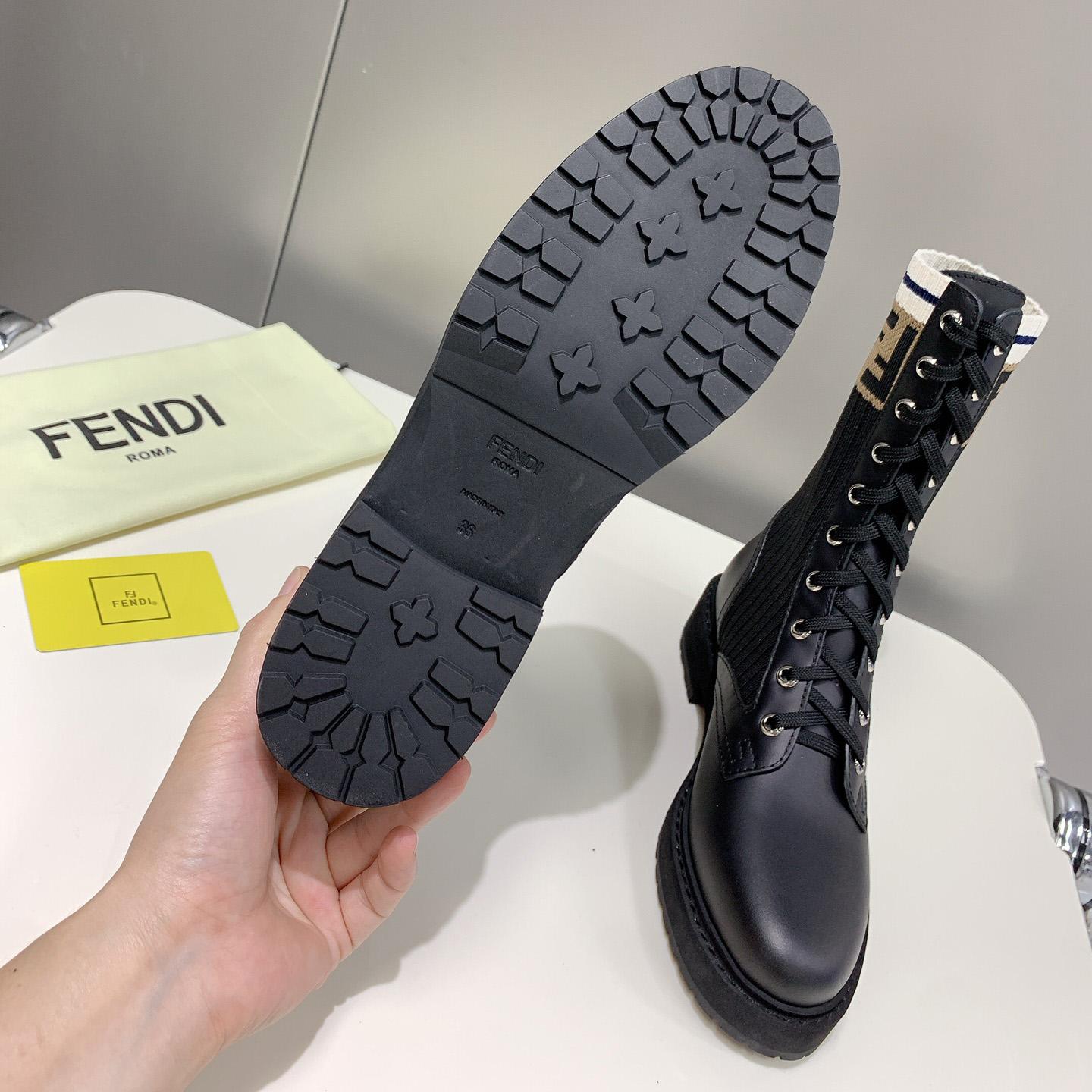 Fendi Rockoko Black Leather Biker Boots With Stretch Fabric - DopestKickz