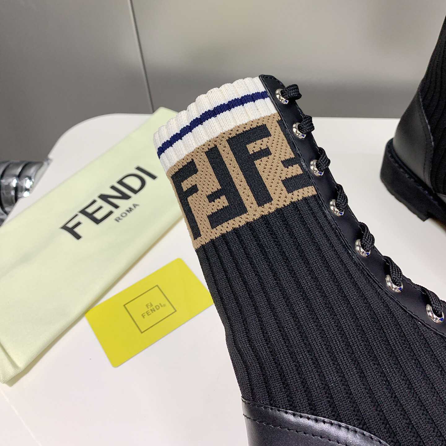 Fendi Rockoko Black Leather Biker Boots With Stretch Fabric - DopestKickz