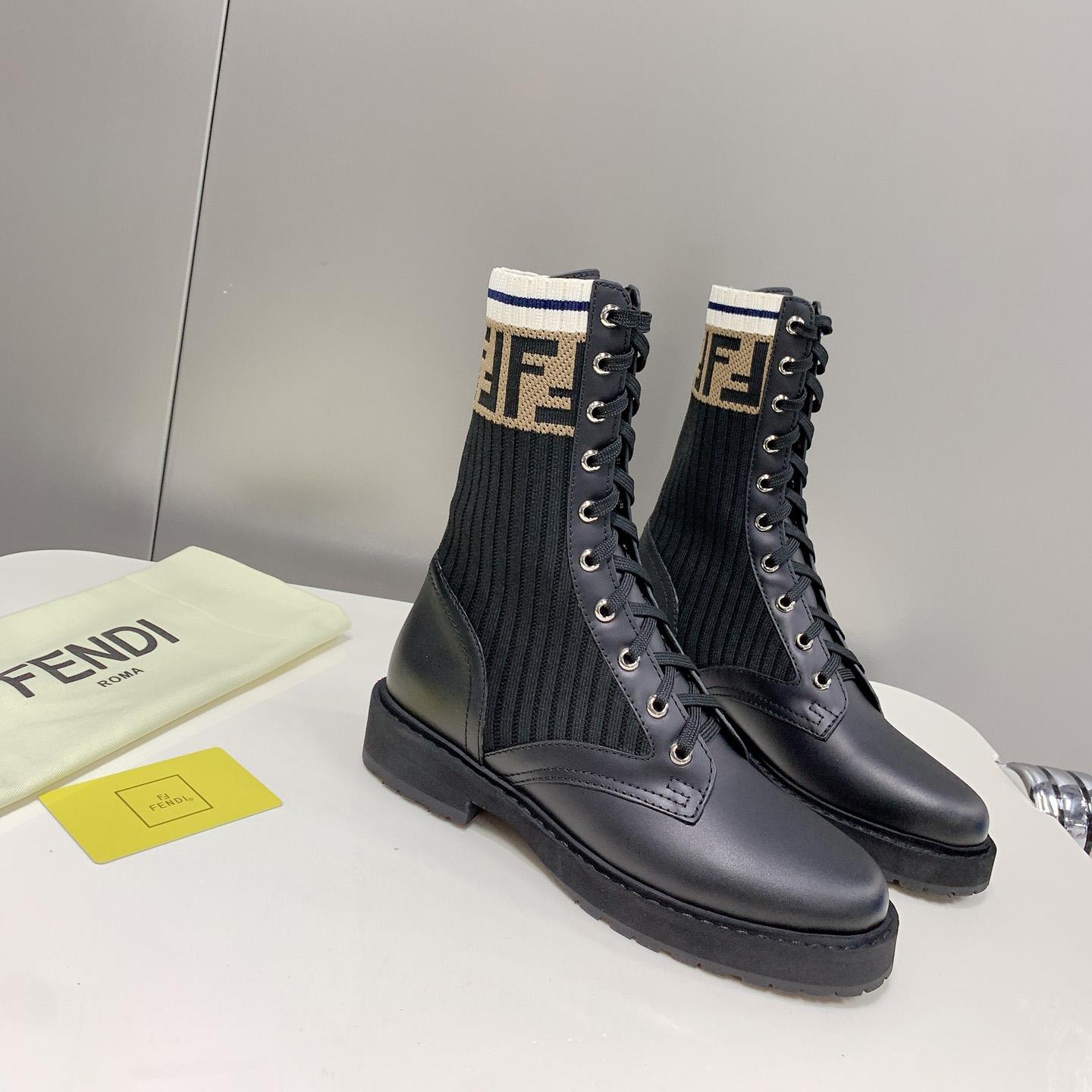 Fendi Rockoko Black Leather Biker Boots With Stretch Fabric - DopestKickz