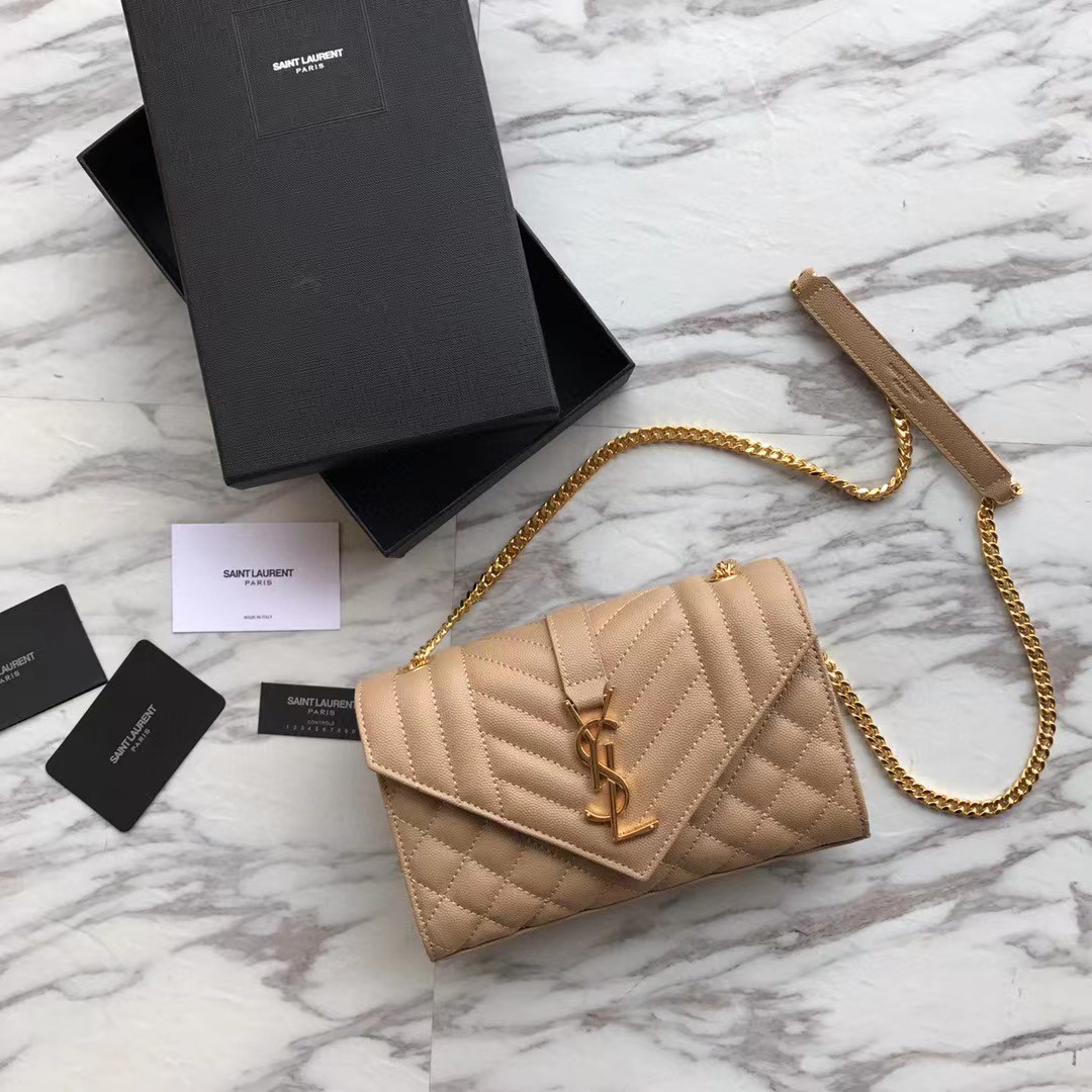 Saint Laurent Envelope Small Bag In Mix Matelasse Grain De Poudre Embossed Leather(21-13-6cm) - DopestKickz