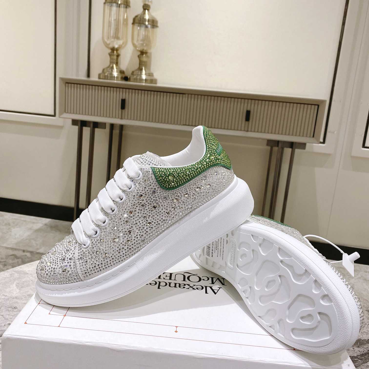 Alexander Mqueen Women's  Oversized Sneaker In White/Acid Green - DopestKickz