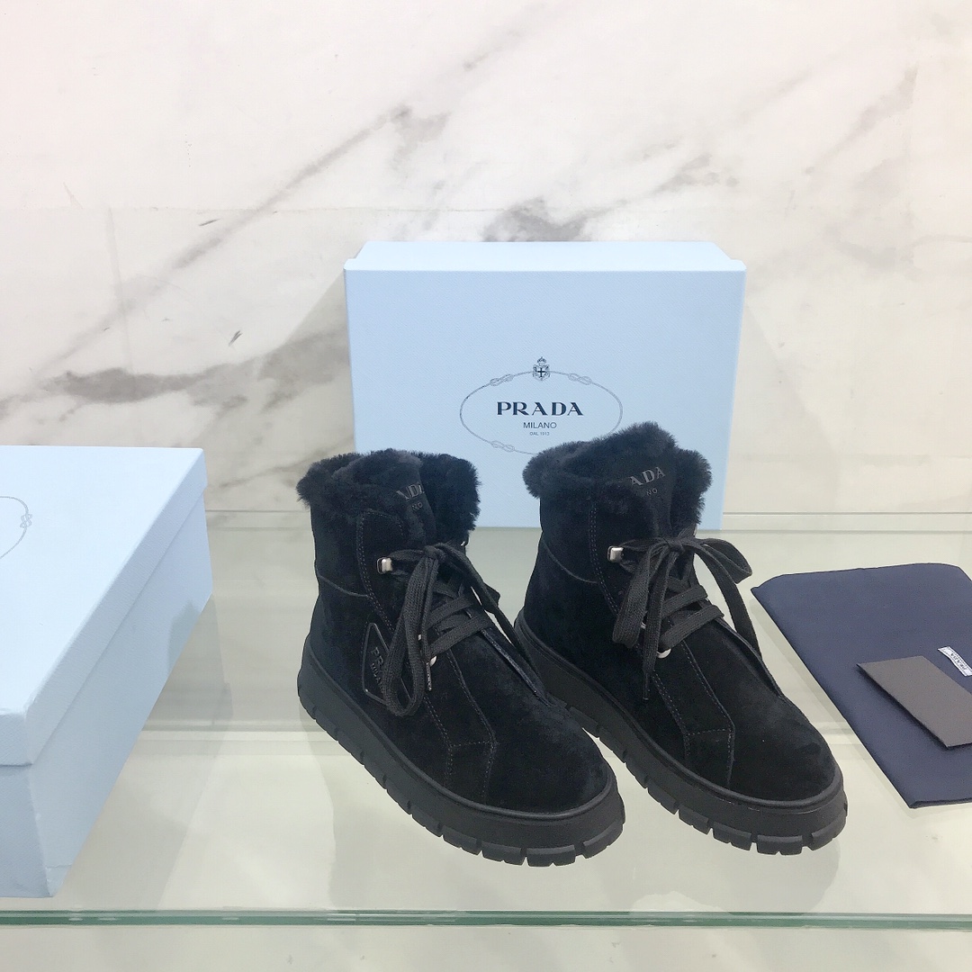 Prada Nylon Gabardine Lace-Up Booties - DopestKickz