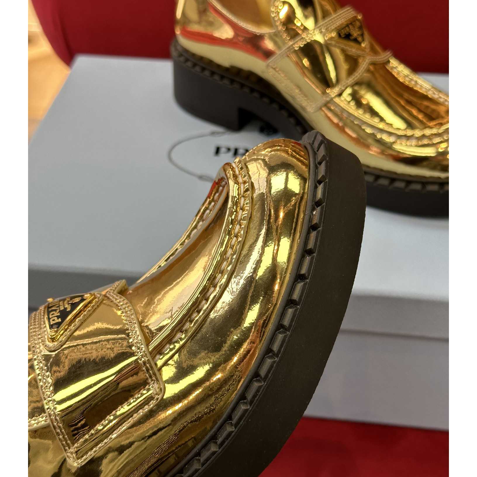Prada Metallic Leather Loafers - DopestKickz