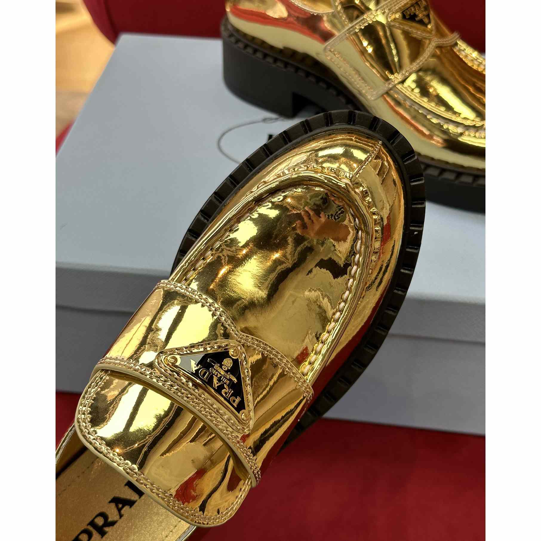Prada Metallic Leather Loafers - DopestKickz