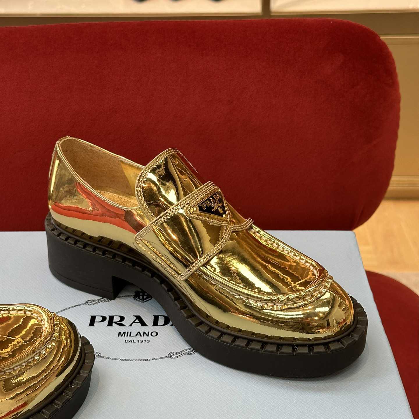 Prada Metallic Leather Loafers - DopestKickz