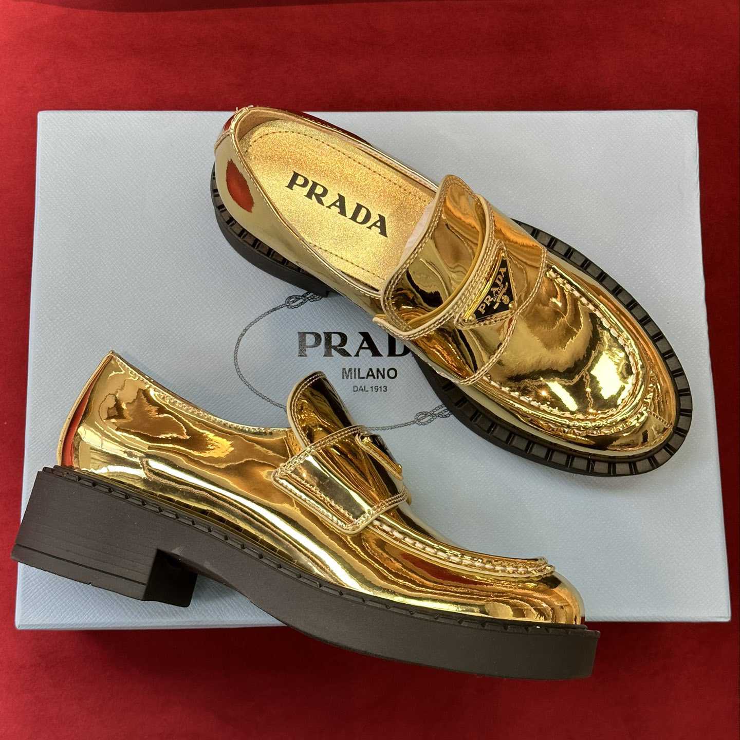 Prada Metallic Leather Loafers - DopestKickz