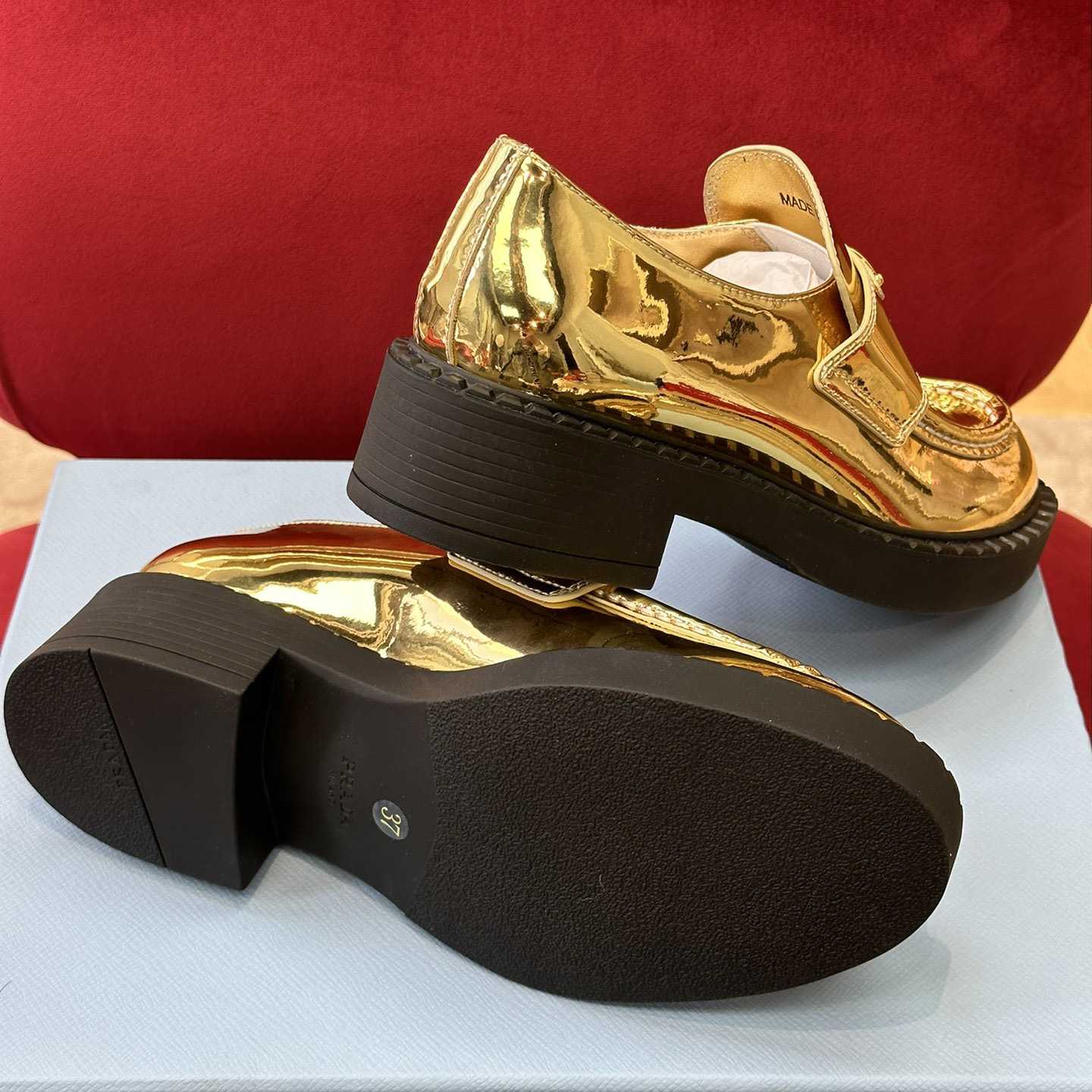 Prada Metallic Leather Loafers - DopestKickz