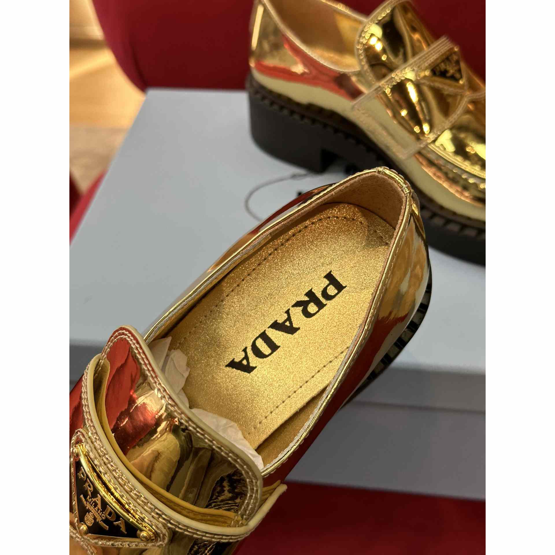 Prada Metallic Leather Loafers - DopestKickz